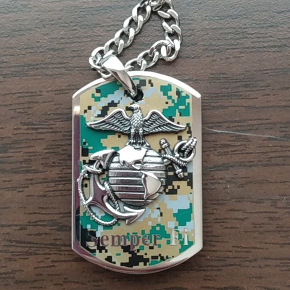 Semper Fi USMC Marines Chain and Dog Tag Unisex - Picture 4 of 16